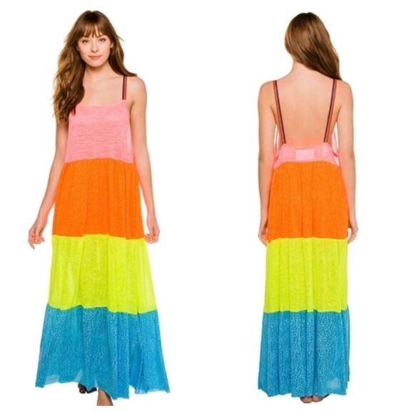 NWT Pitusa Rainbow Neon Maxi Dress - Picture 1 of 8
